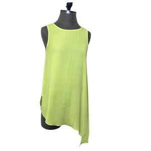 Vince Camuto Bright Yellow Tank Sz XS High Neck Buckle Top Chiffon Asymmetrical
